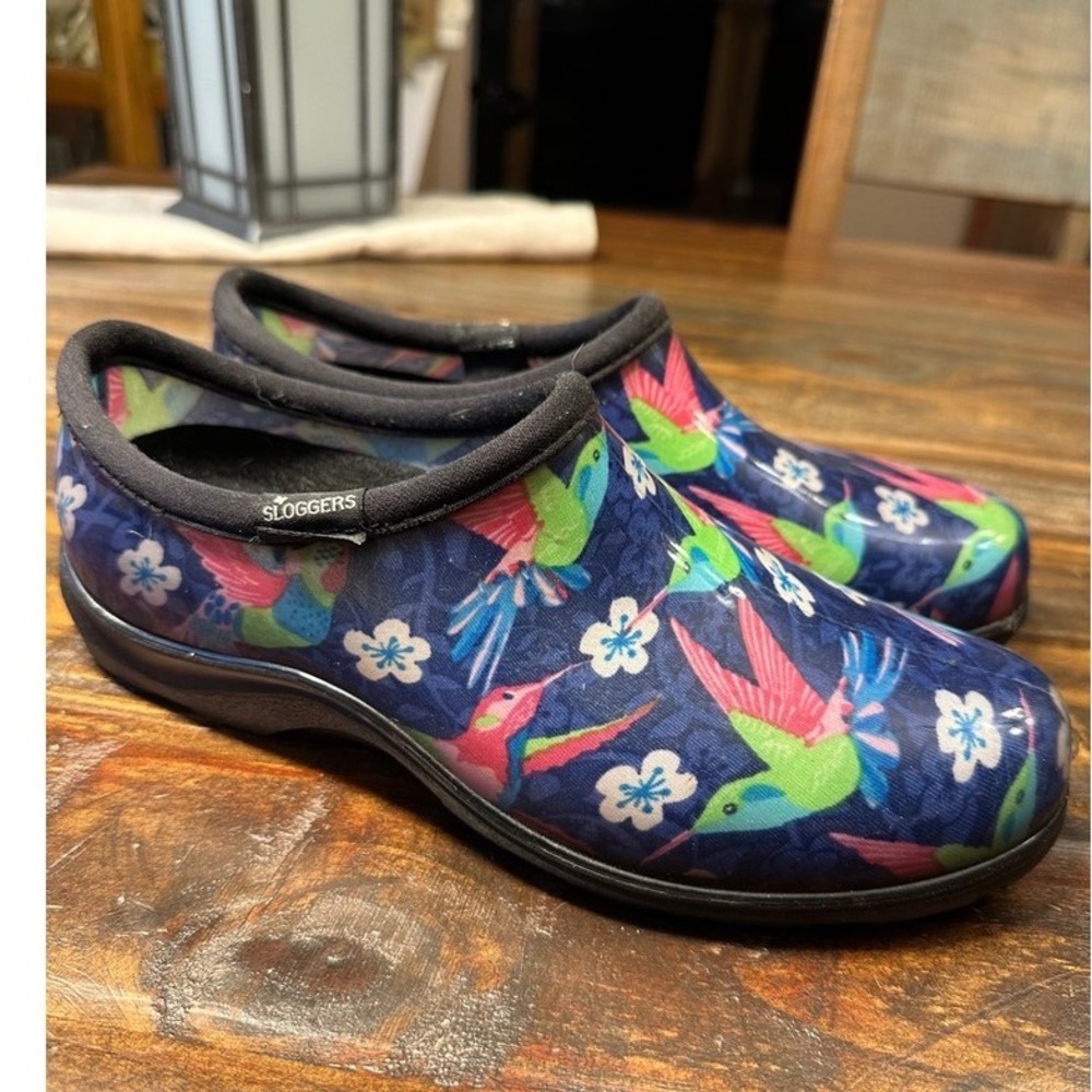 Sloggers Women's‎ Size 10 Garden Shoes Clogs Waterproof Hummingbird Floral Blue